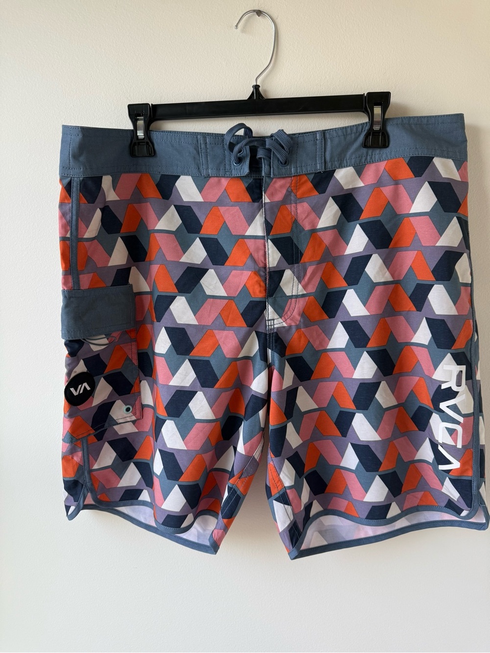 RVCA Men’s Geometric Board Shorts in Navy, Coral and Light Pink